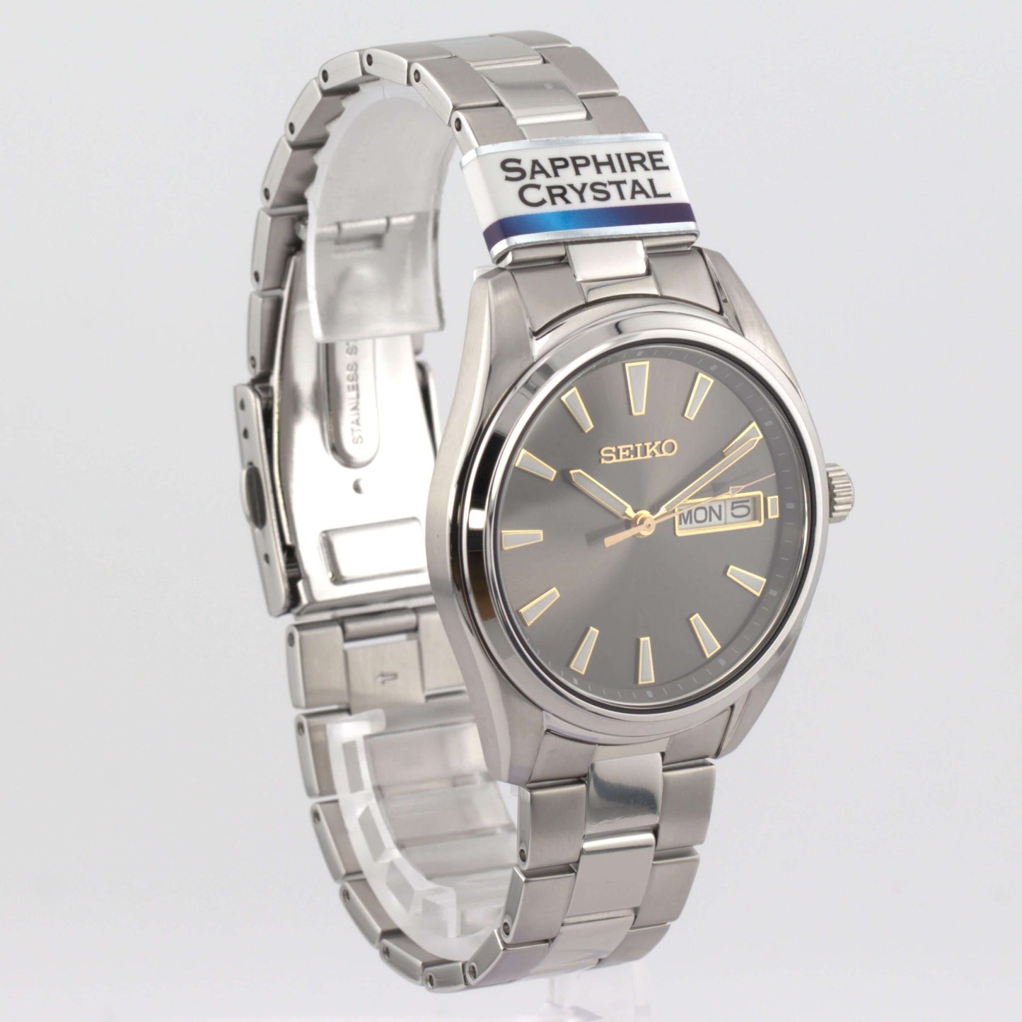 Seiko Charcoal Gray Dial SUR343P1 men's quartz watch with silver and gold-tone accents