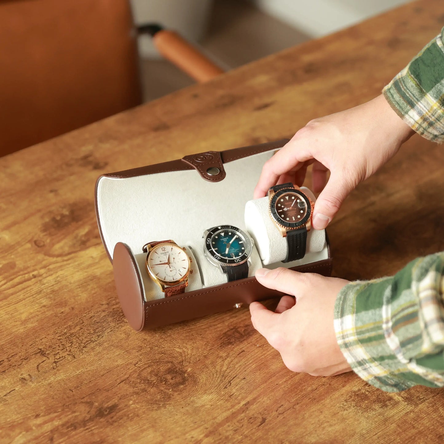 Travel Watch Case - Chocolate Brown Vegan Leather