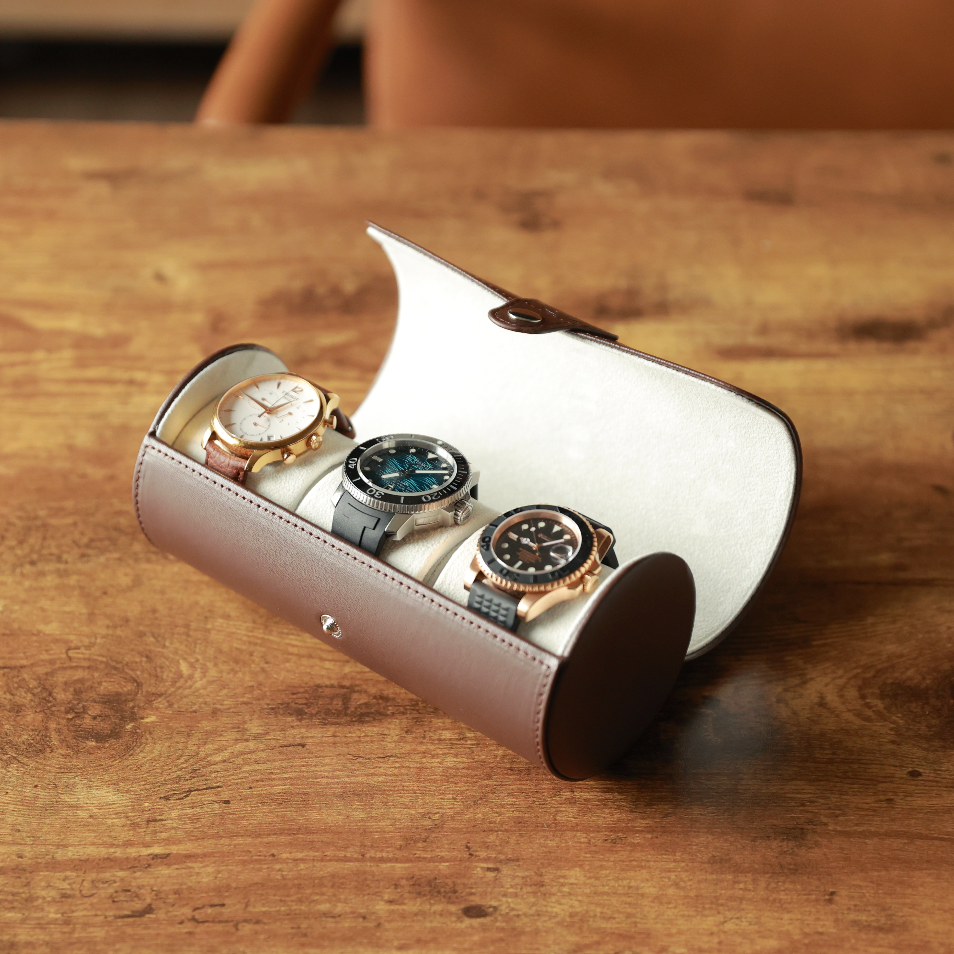 Travel Watch Case - Chocolate Brown Vegan Leather