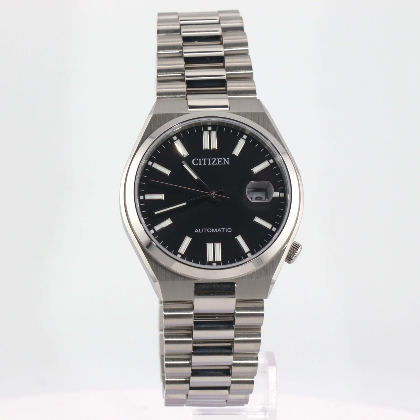 Citizen Tsuyosa automatic watch with black dial and silver-tone stainless steel bracelet.