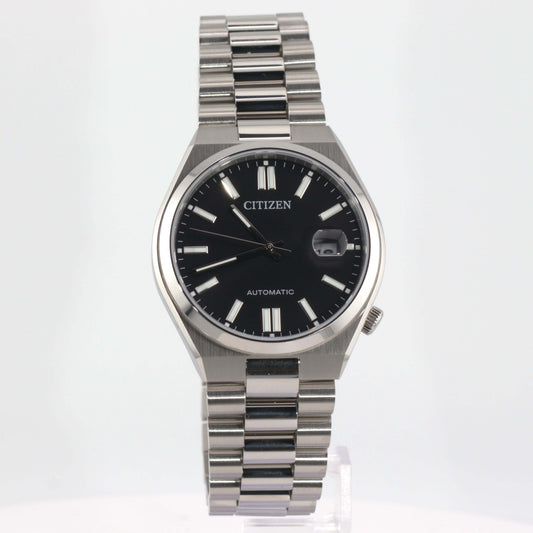 Citizen Tsuyosa automatic watch with black dial and silver-tone stainless steel bracelet.
