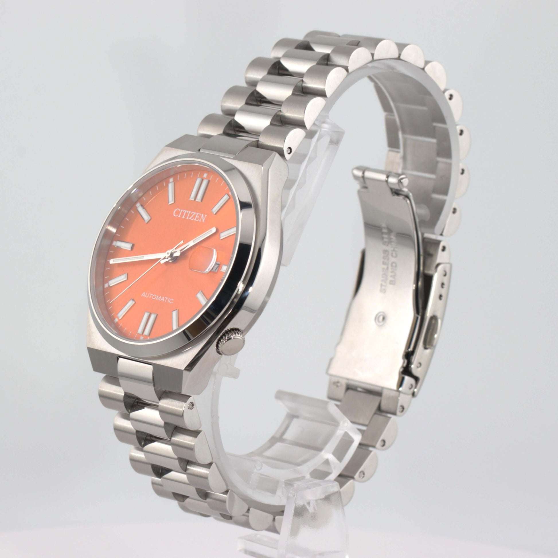 Citizen Tsuyosa Automatic watch with orange sunray dial and silver-tone stainless steel bracelet