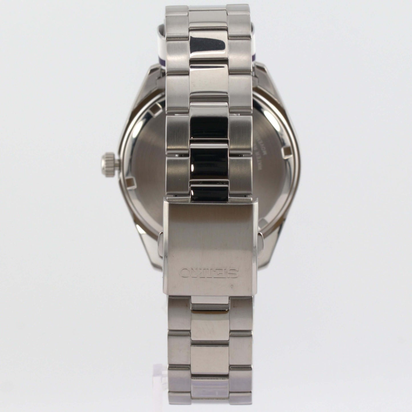 Back view of the Seiko SUR343P1 luxury watch showcasing its elegant two-tone bracelet design.
