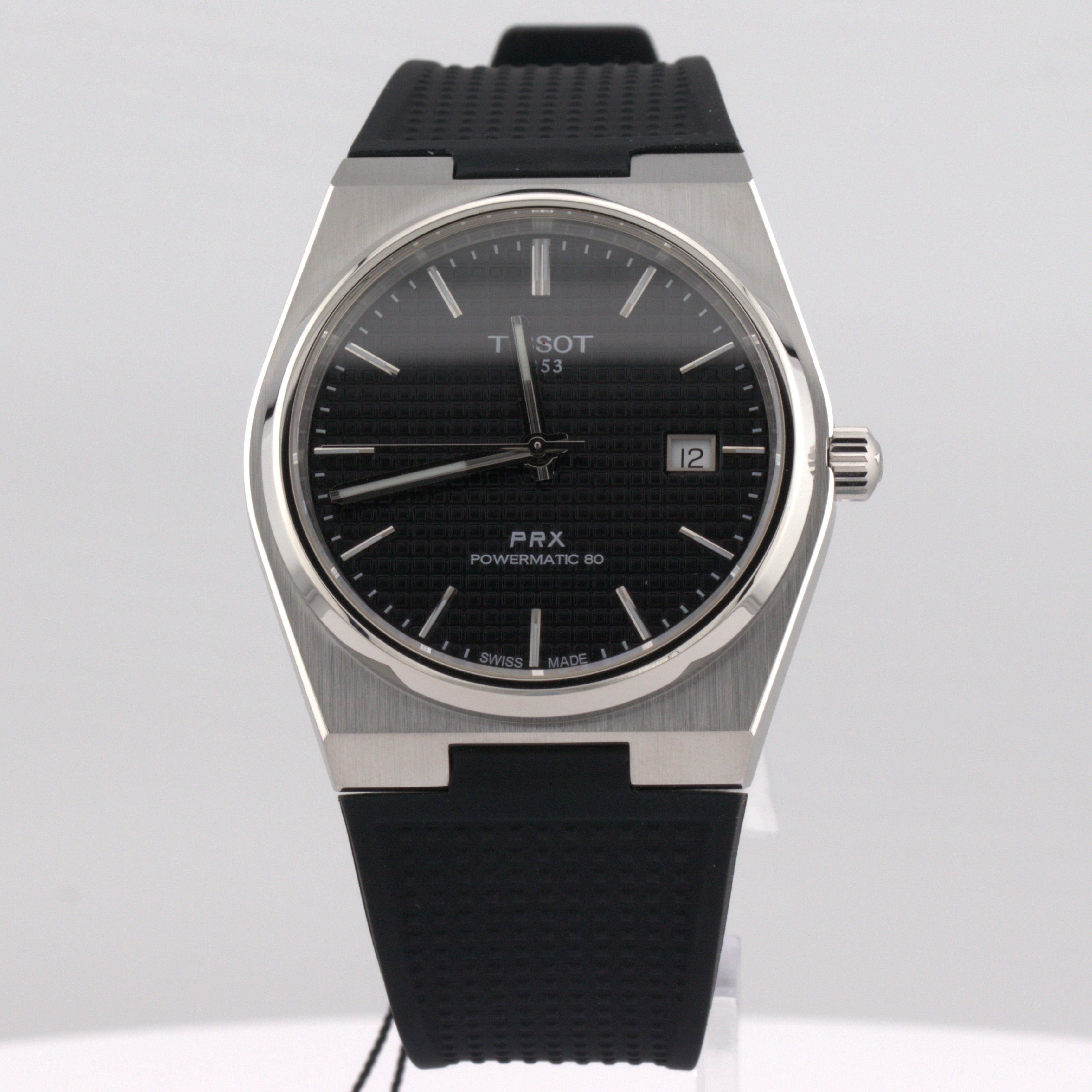 Tissot PRX Powermatic 80 - Black dial black rubber strap watch ( T137.407.17.051.00 ).