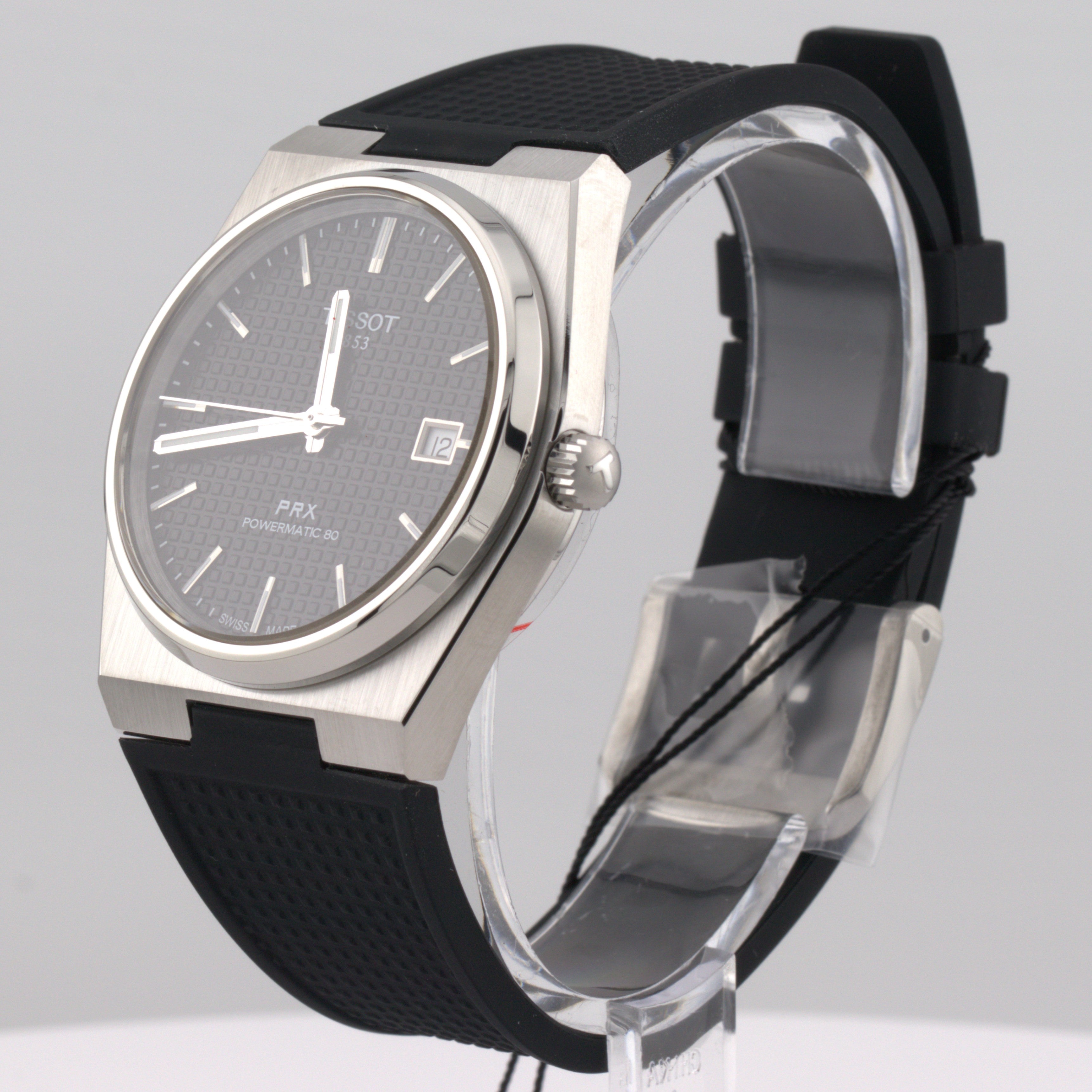 Tissot PRX Powermatic 80 - Black dial black rubber strap watch ( T137.407.17.051.00 ).