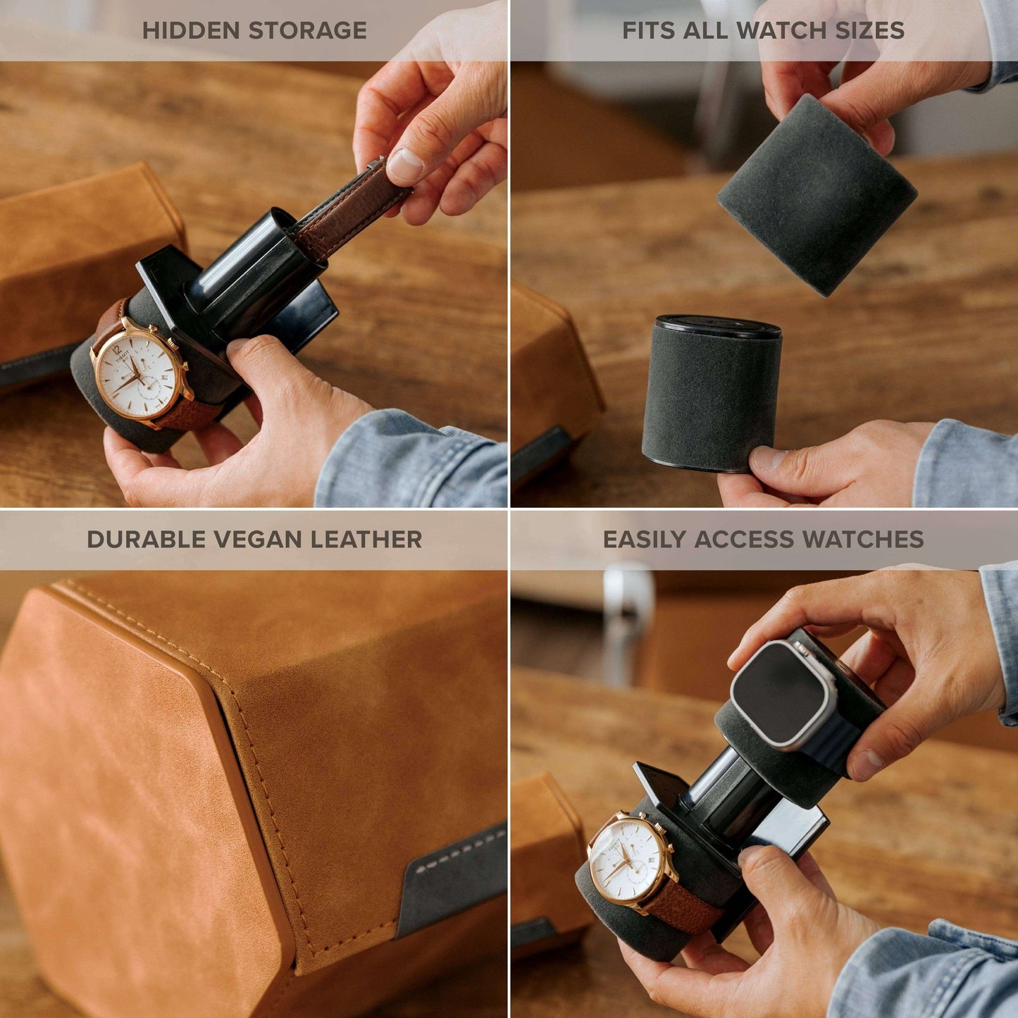 2-Slot Travel Watch Roll - Brown