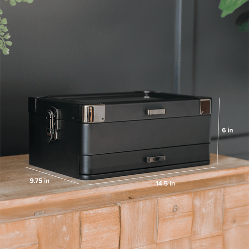 Black Edition Military Watch Box dimensions shown on display, measuring 14.5 in width, 9.75 in depth, and 6 in height.