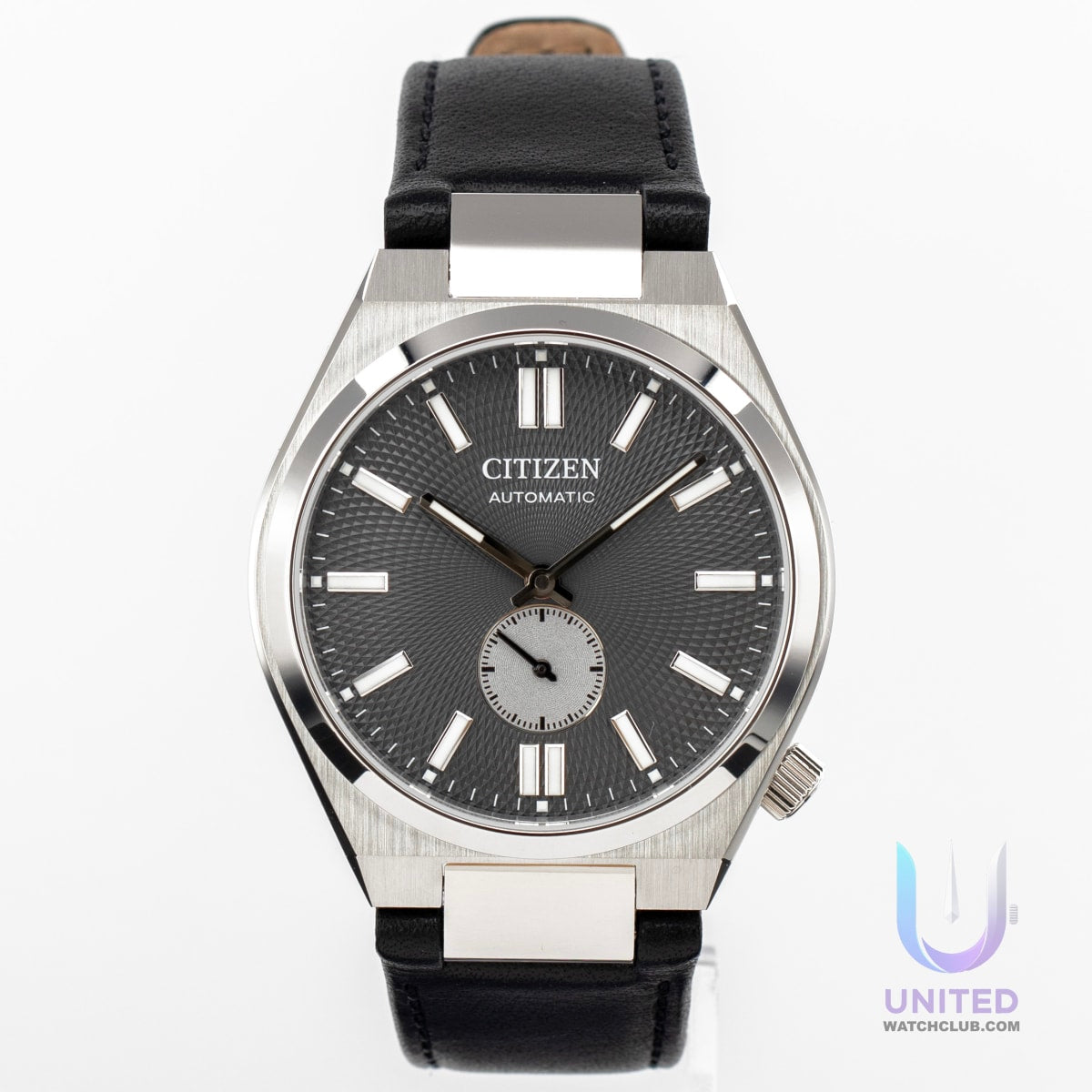 Citizen Tsuyosa automatic men's watch with a textured grey dial and silver-tone stainless steel case.