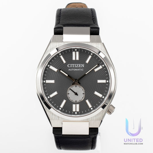 Citizen Tsuyosa automatic men's watch with a textured grey dial and silver-tone stainless steel case.