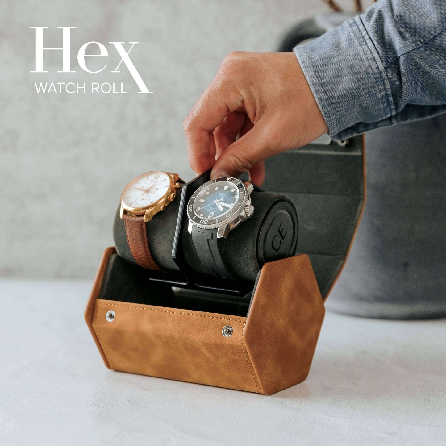 2-Slot Travel Watch Roll - Brown