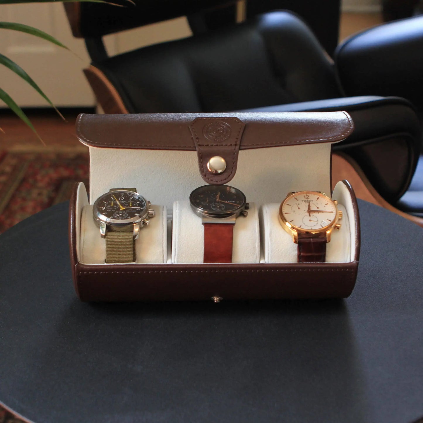 Travel Watch Case - Chocolate Brown Vegan Leather