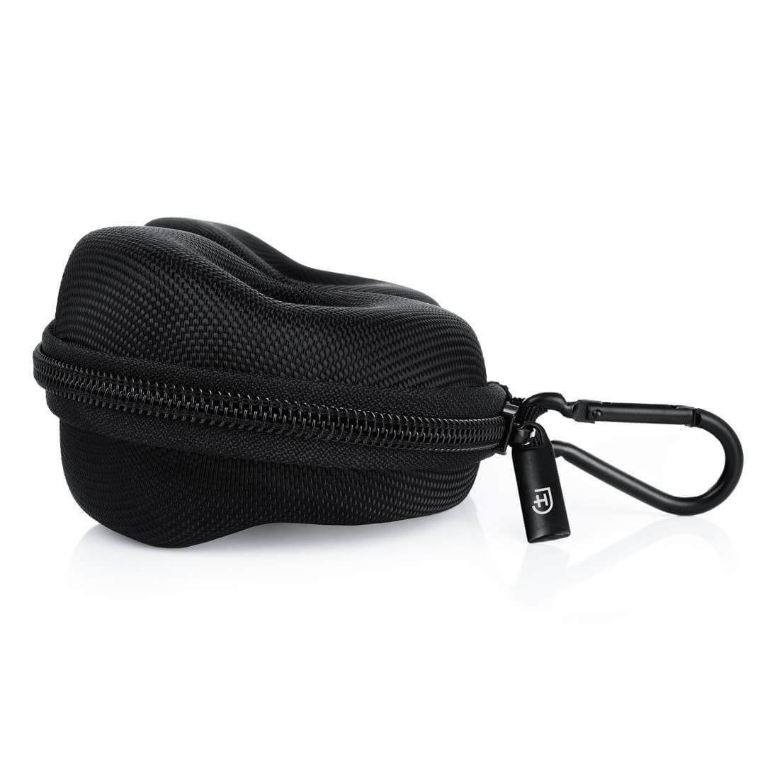 Double watch travel case in black, designed for travel with a zip closure and lightweight, durable nylon.