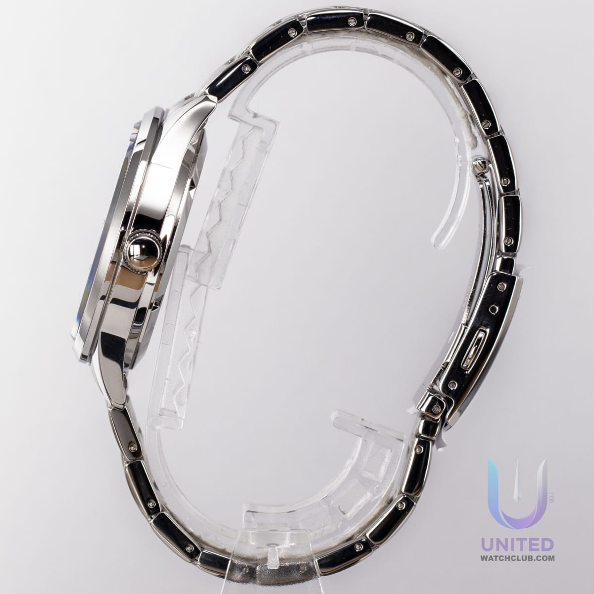 Citizen automatic black dial watch side view showcasing the elegant design and engineered craftsmanship.
