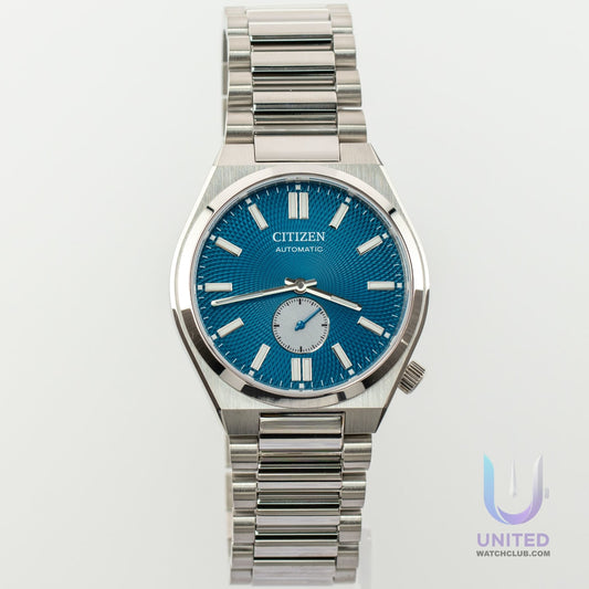 Citizen Tsuyosa automatic watch with blue dial and stainless steel bracelet, 40mm NK5010-51L model.