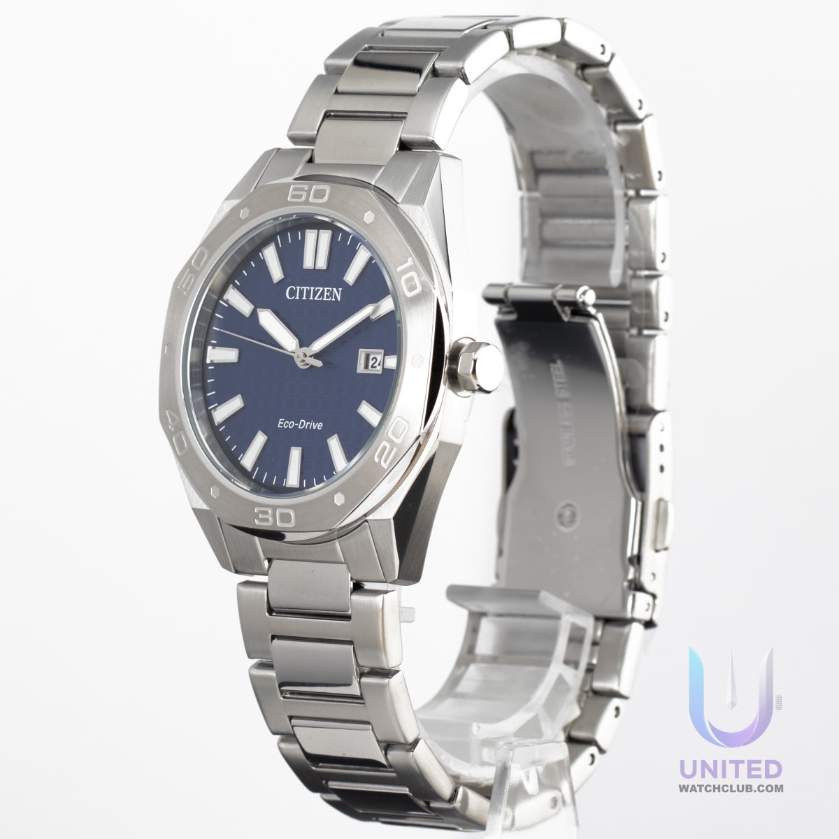 Citizen Eco-Drive Weekender Sport watch with blue dial, 41mm silver-tone stainless steel case.