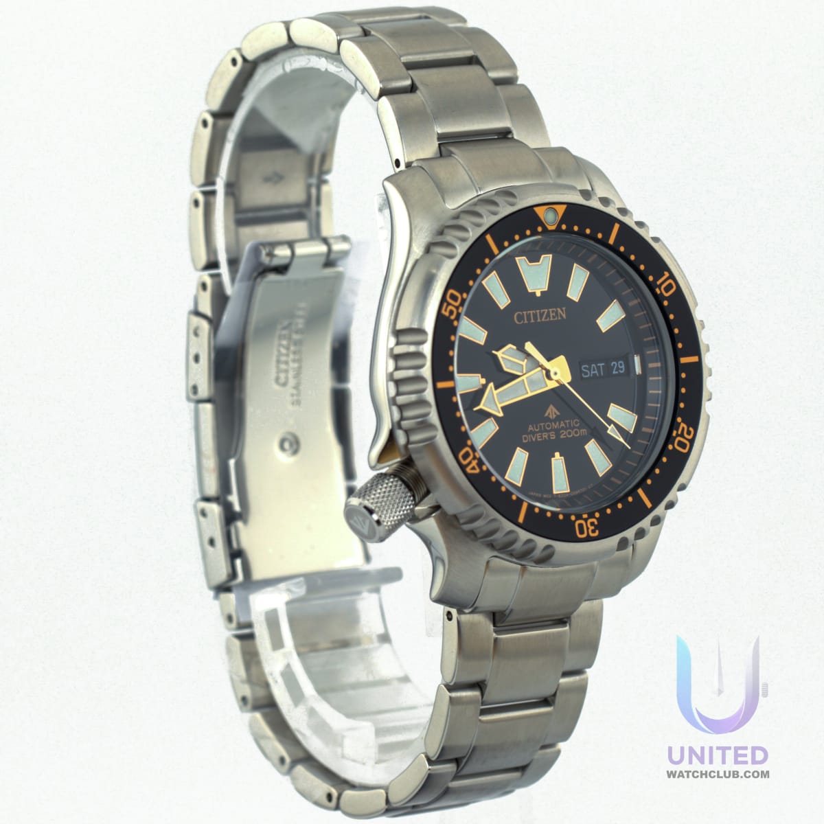 Citizen Promaster dive watch with black dial and stainless steel bracelet, model NY0160-66E.