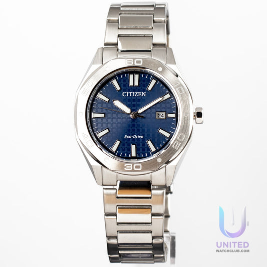 Citizen Eco-Drive Weekender Sport watch with blue dial and silver-tone stainless steel case, model BM7630-80L.