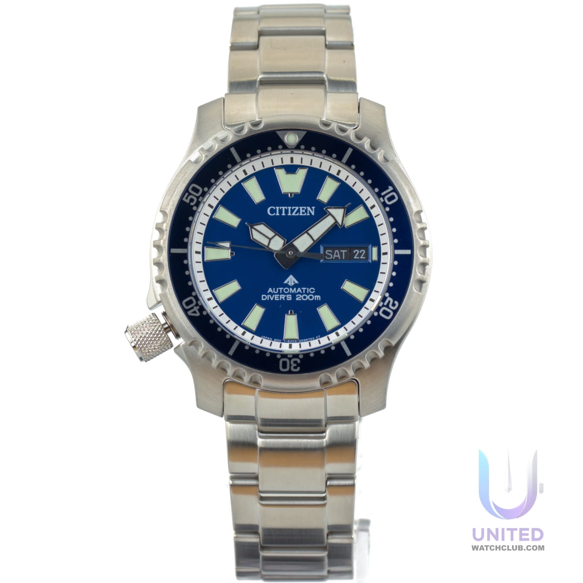 Citizen Promaster Diver's 200m automatic watch with blue dial and stainless steel bracelet.