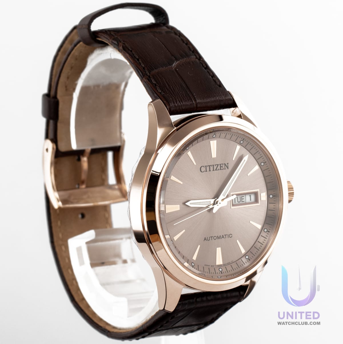 Citizen automatic watch beige dial NY4062-04X elegant style with brown leather strap