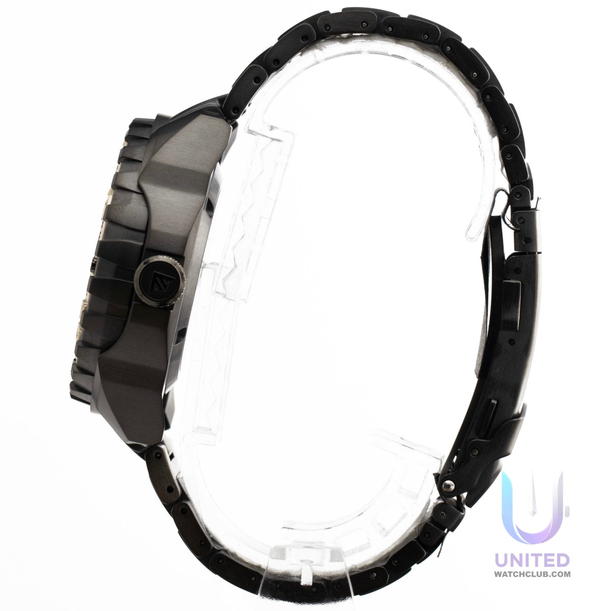 Citizen Promaster Marine green dial watch side view showcasing robust design and advanced technology.